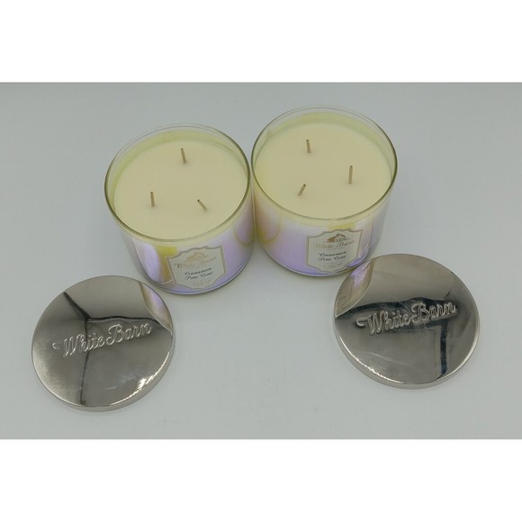 Lot Of 2 Bath & Body Works White Barn Cinnamon Pine Cone 3 Wick Candles RARE! - Picture 3 of 4
